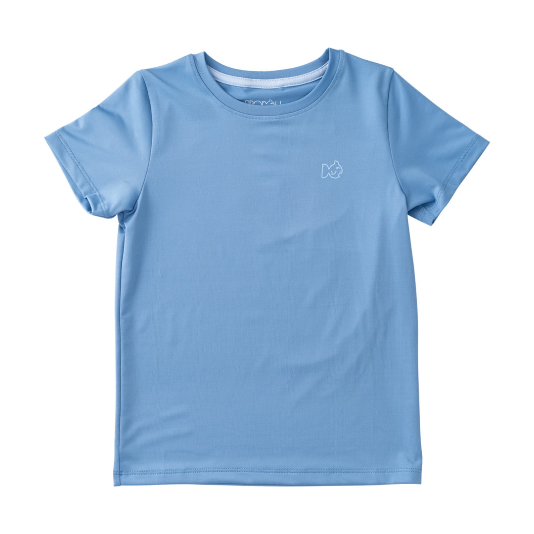 Light blue t-shirt with a logo on a white background