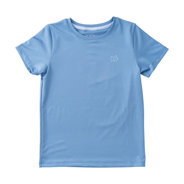 Light blue t-shirt with a logo on a white background