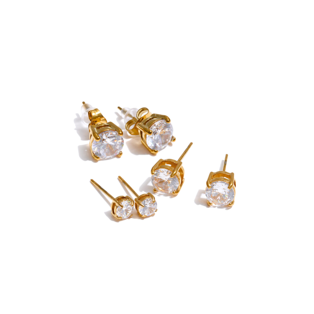 Gold Classic CZ stud earring set with three graduated pairs