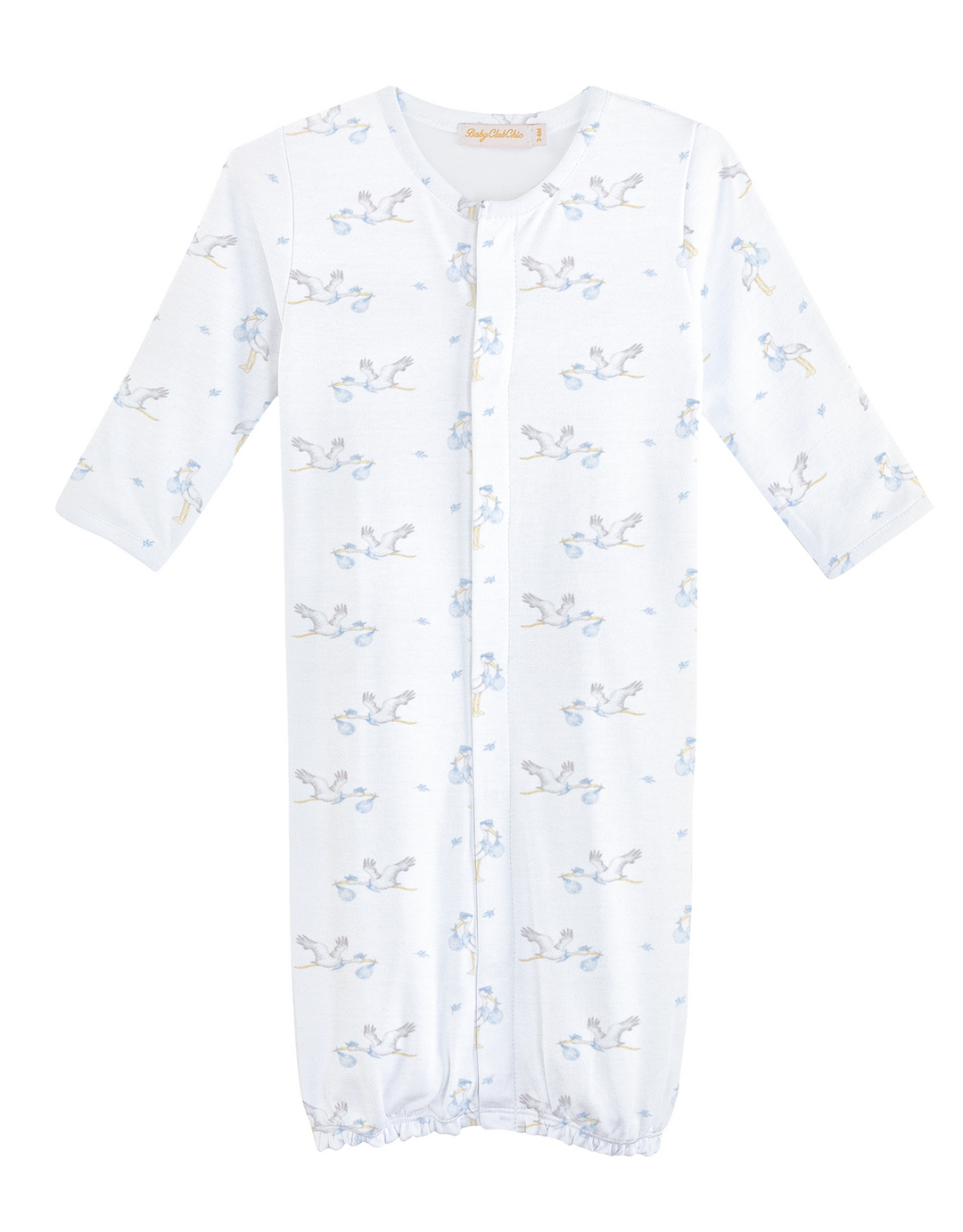 Allover stork and blue bundle print
Soft pastel blue background