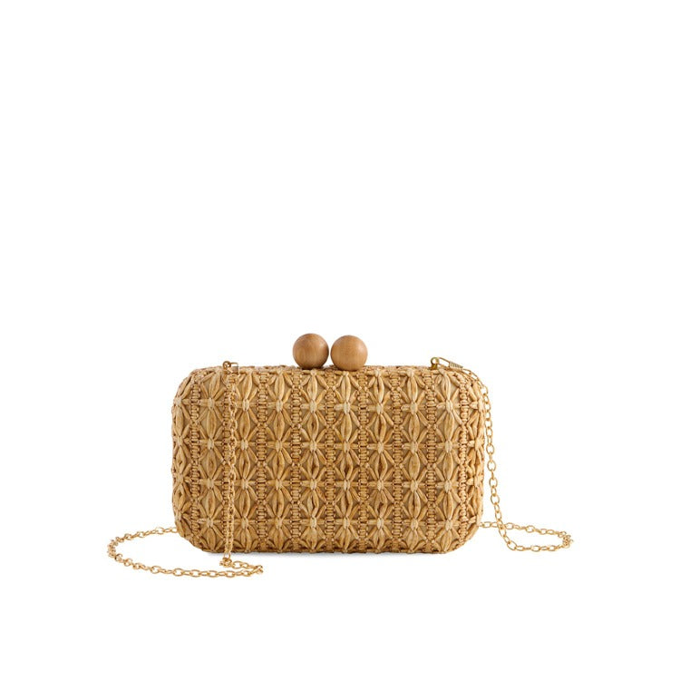 Natural Sydney Minaudière – Woven Neutral Clutch Bag for Vacation and Special Occasions | Walker Boutique