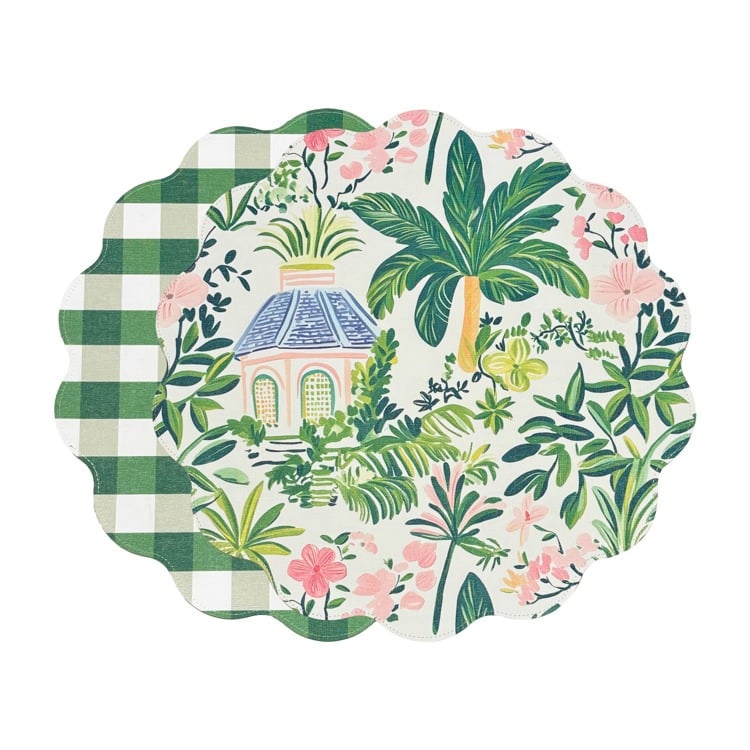 VIDA Cabana Reversible Round Placemats Set of 4 (Pink & Green)