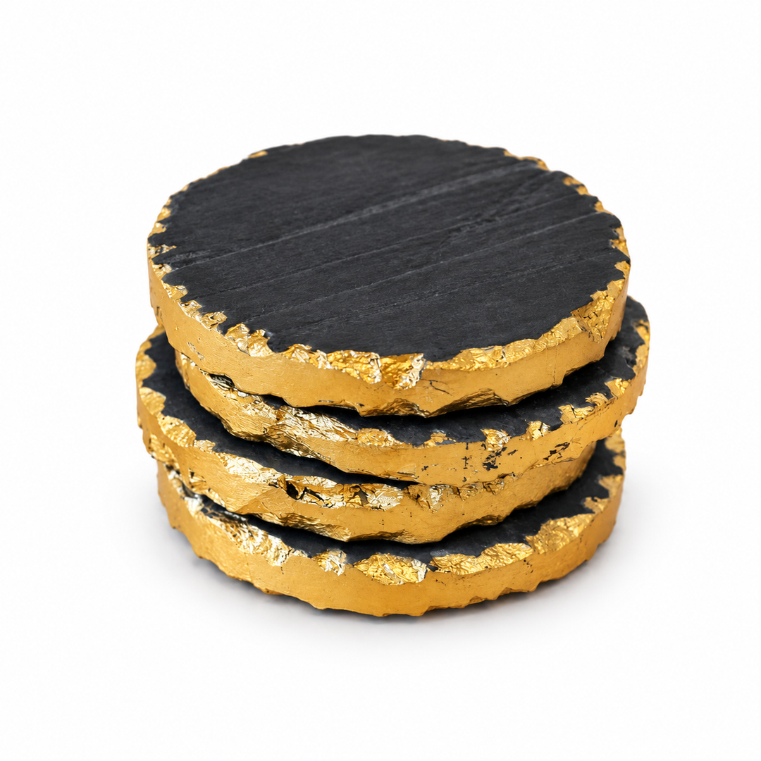 VIESTE BLACK & GOLD MARBLE COASTER SET