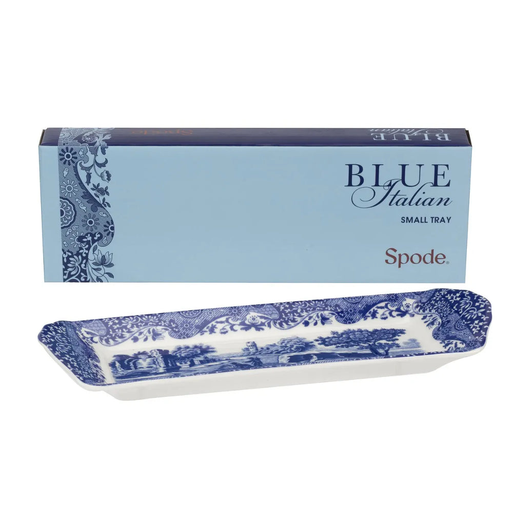 Spode Blue Italian small tray with packaging on a white background