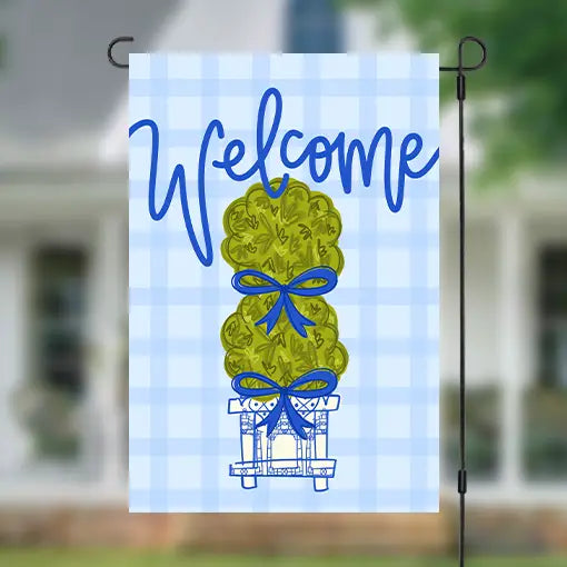 WELCOME BOXY TOPIARY GARDEN FLAG