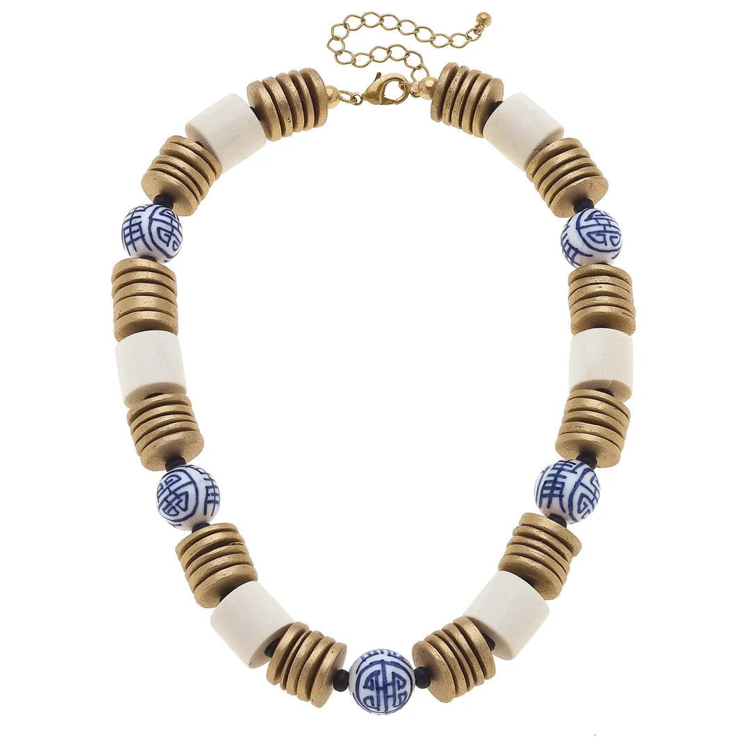 IVORY LORELEI CHINOISERIE & PAINTED WOOD NECKLACE