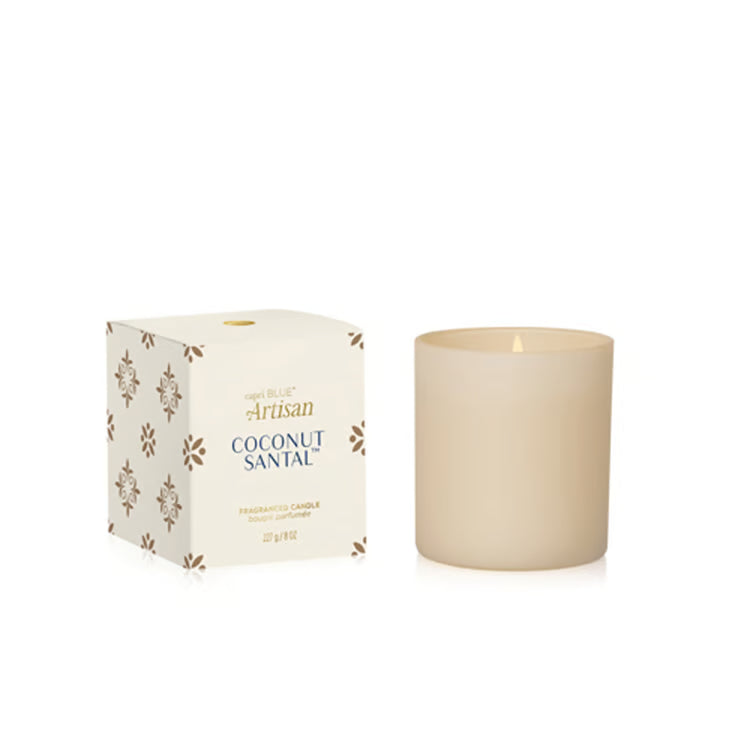 coconut santal boxed candle in the new artisan collection