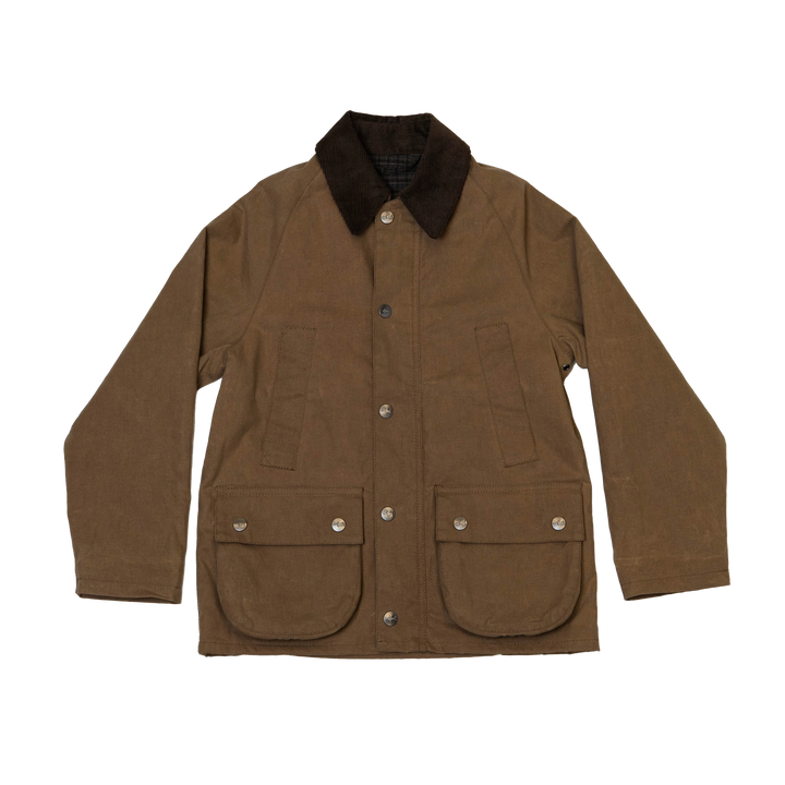 brown wax jacket with corduroy collar on transparent background