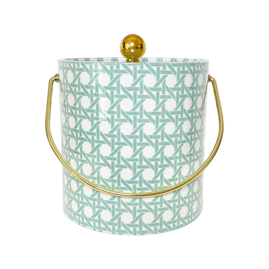 SEA BLUE CANE ICE BUCKET WITH GOLD HANDLE