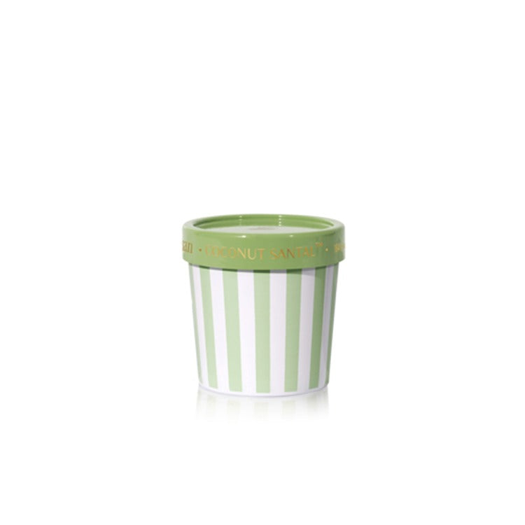 Striped pot with green rim on a white background