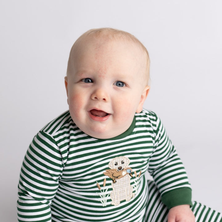 HUNTING BUDDY GREEN STRIPE BOYS ROMPER