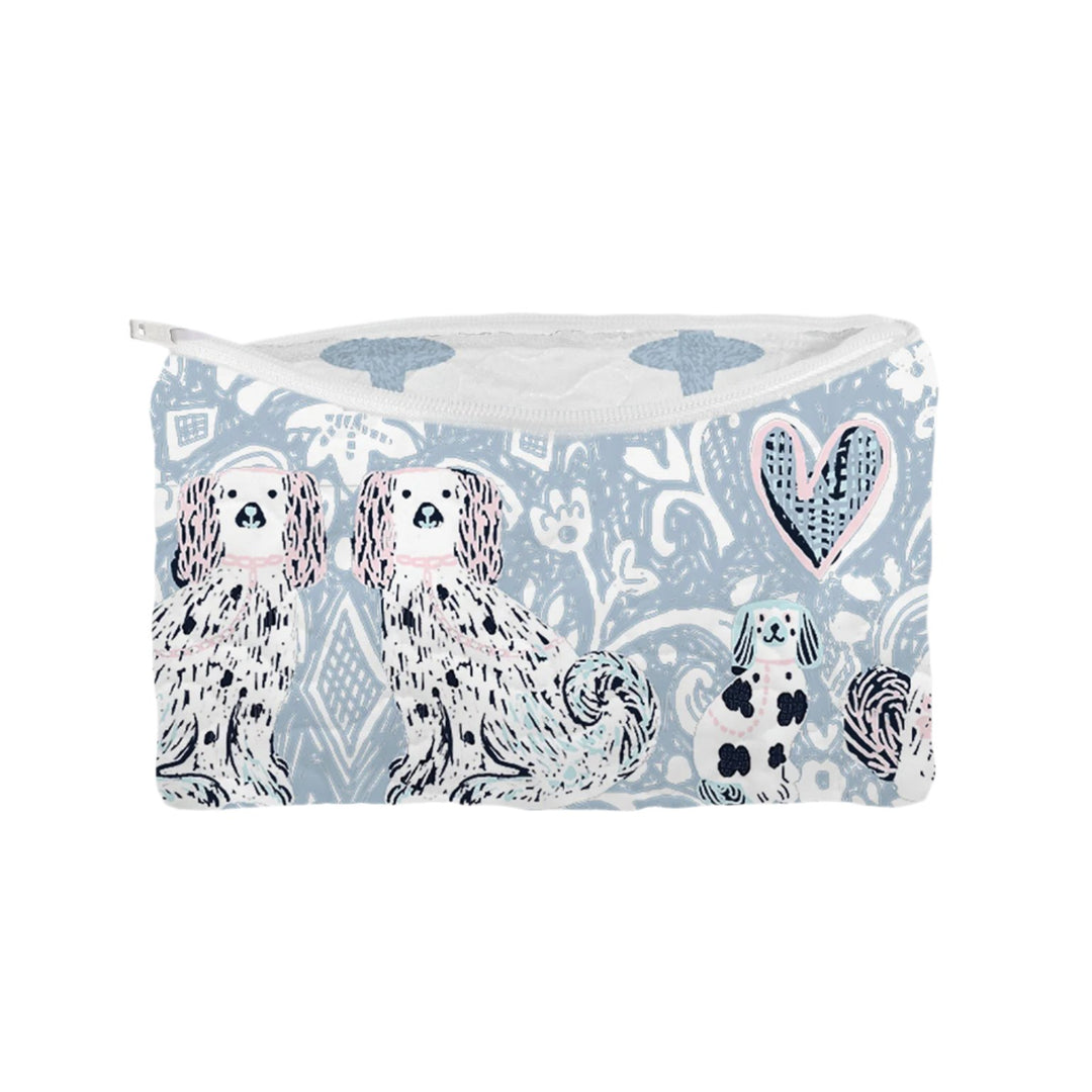 LIGHT BLUE FOO DOGS QUILTED MAKEUP BAG