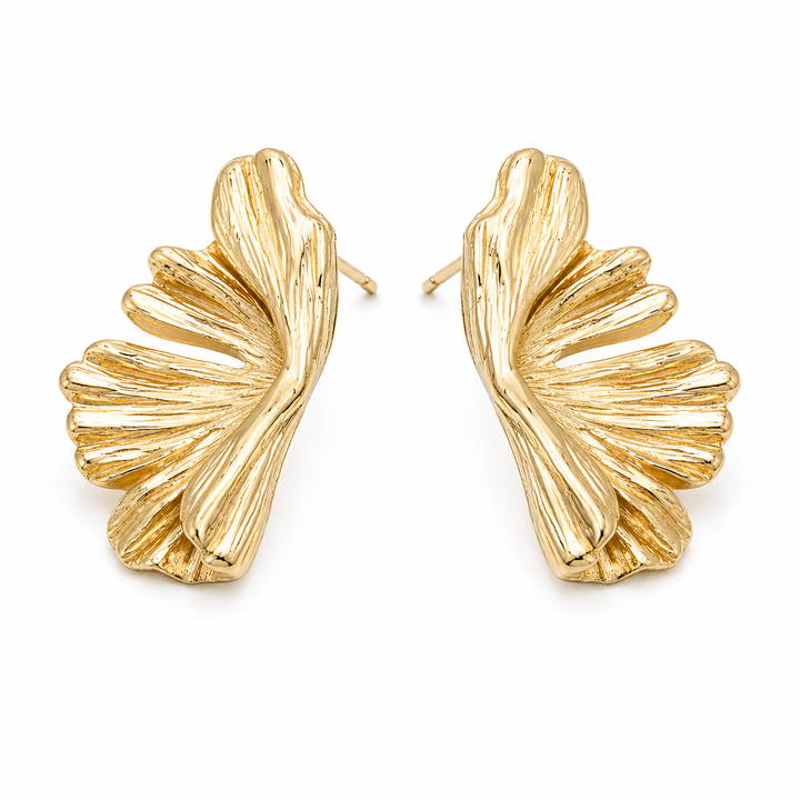 GOLD CHIC GINKGO STUD EARRINGS