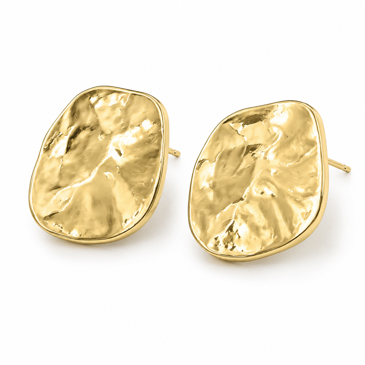 GOLD CHIC HAMMERED STONE STUD EARRINGS