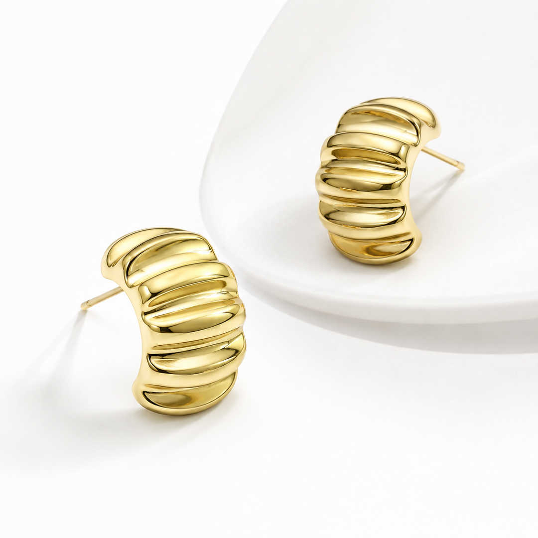 GOLD RIPPLED HALF HOOP EARRINGS