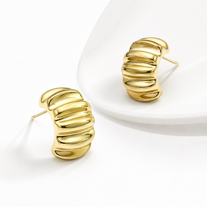 GOLD RIPPLED HALF HOOP EARRINGS
