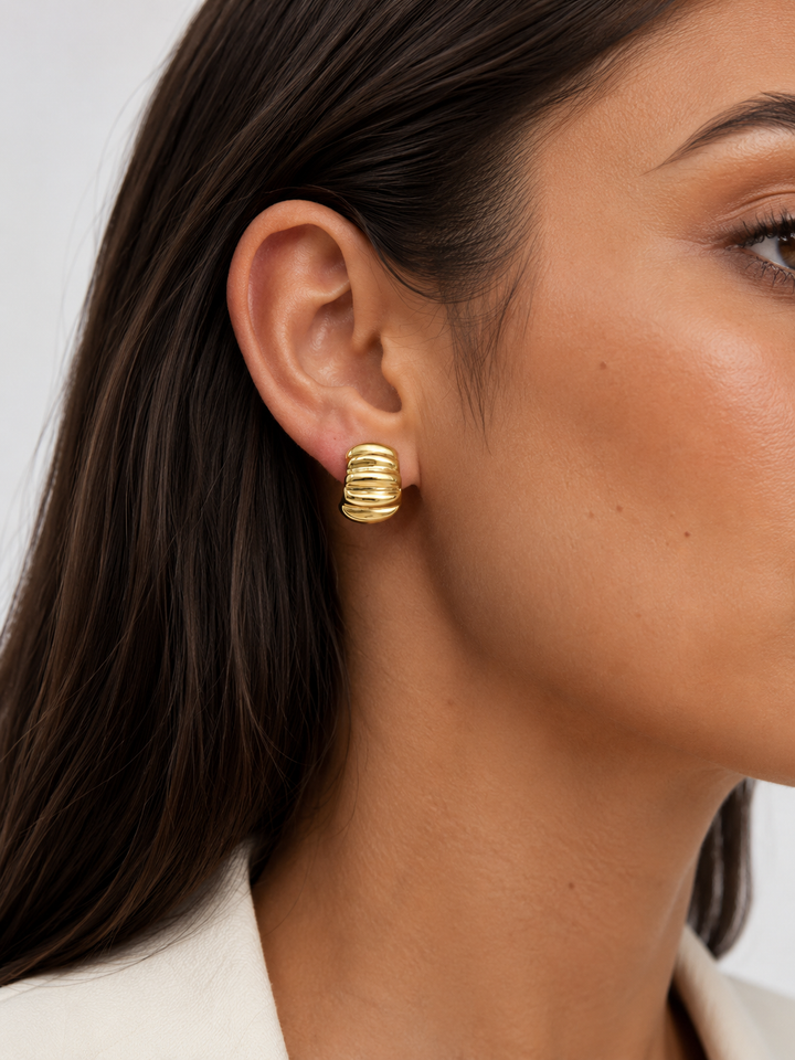 GOLD RIPPLED HALF HOOP EARRINGS