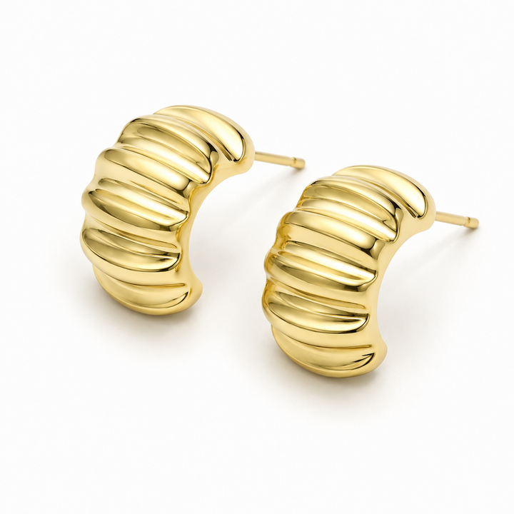 GOLD RIPPLED HALF HOOP EARRINGS