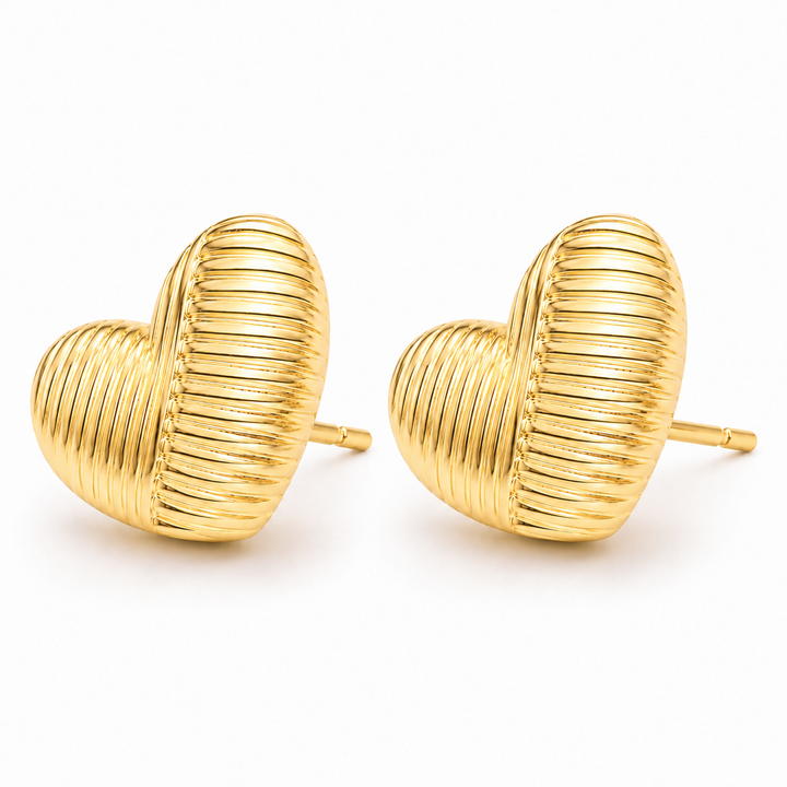 GOLD CHIC STRIPE HEART STUD EARRINGS