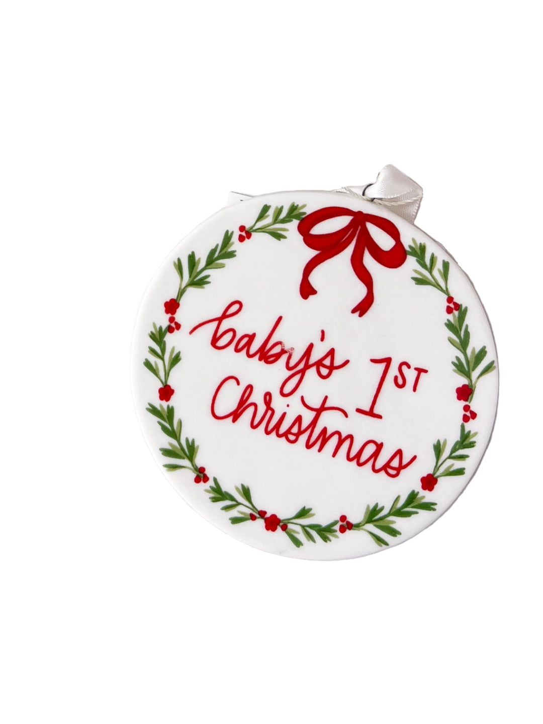 Christmas-themed ceramic ornament on a white background