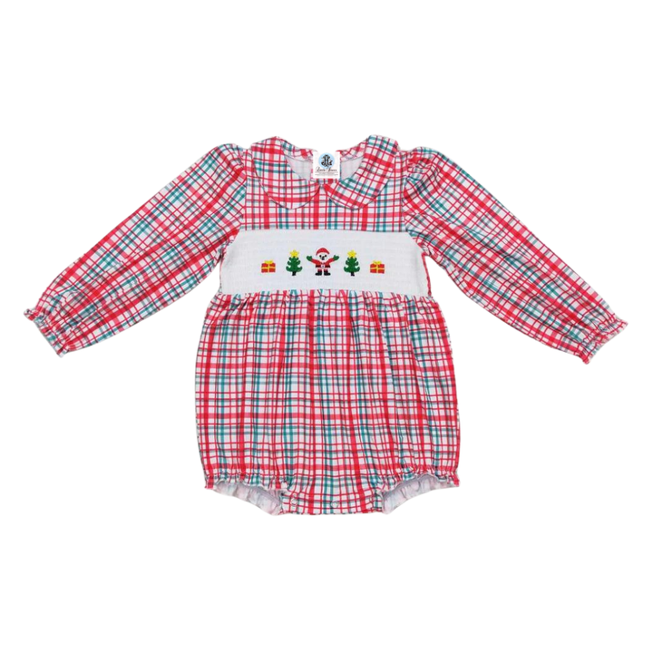 CHRISTMAS PLAID SMOCKED BUBBLE