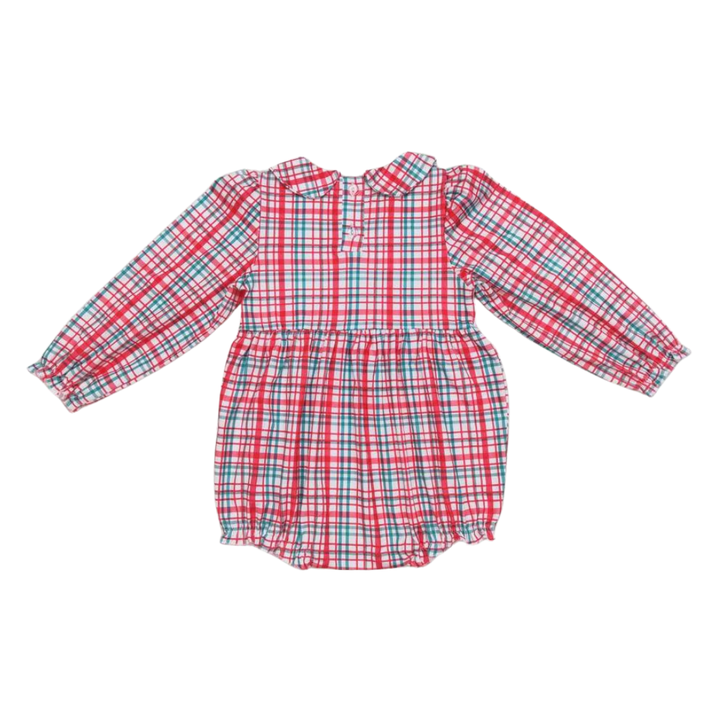 CHRISTMAS PLAID SMOCKED BUBBLE