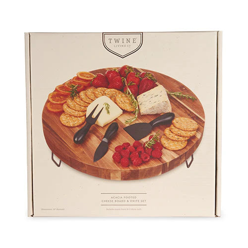 ACACIA FOOTED CHEESE BOARD & KNIFE SET