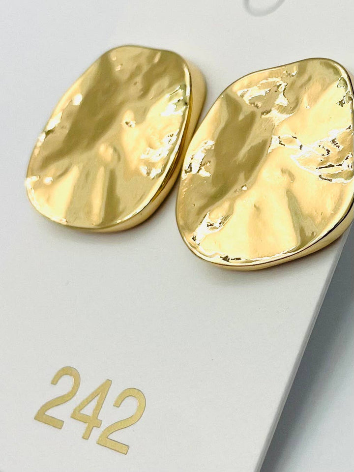 Gold earrings on a light gray background with number 242.