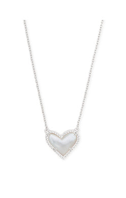 ARI HEART SHORT PENDANT NECKLACE, RHODIUM IVORY MOTHER OF PEARL