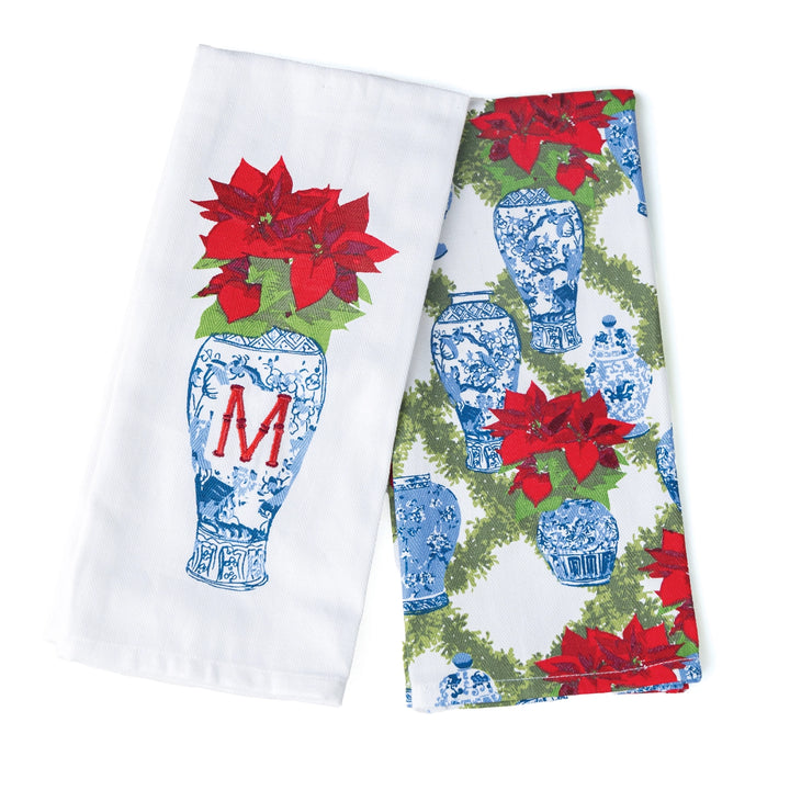 INITIAL POINSETTIAS KITCHEN TOWEL SET