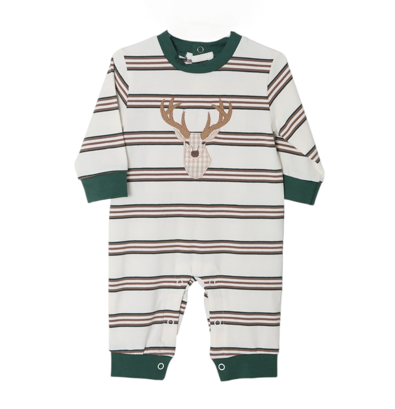 DEER APPLIQUE FALL STRIPE BOYS ROMPER