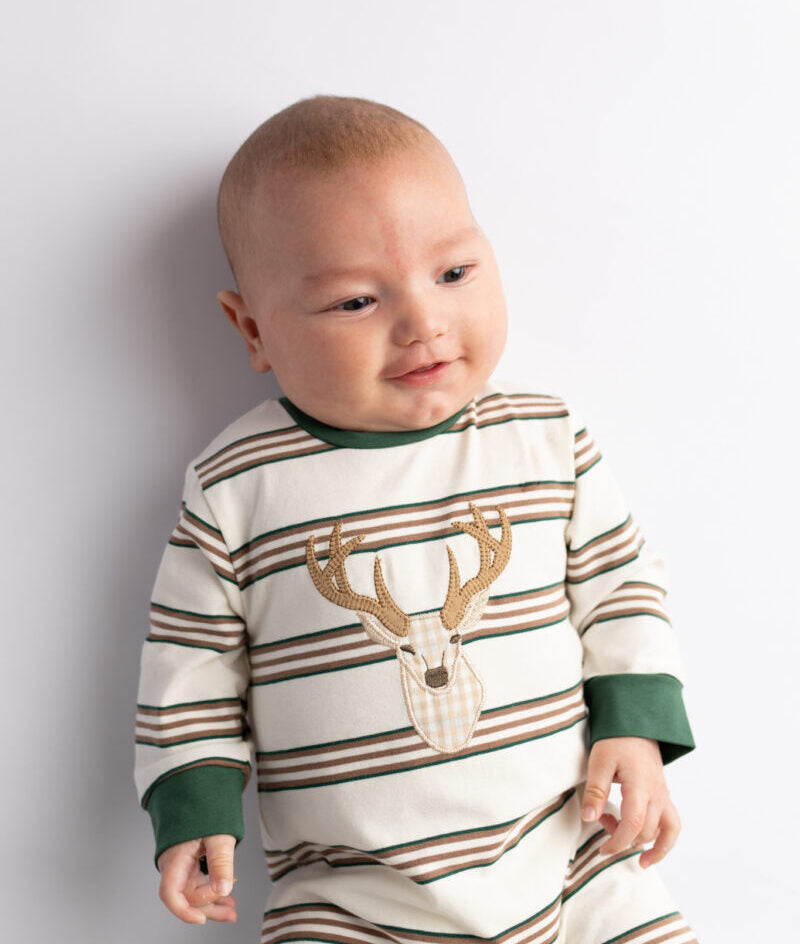 DEER APPLIQUE FALL STRIPE BOYS ROMPER