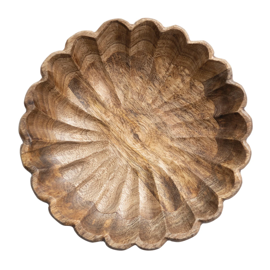 NATURAL MANGO WOOD SCALLOPED BOWL