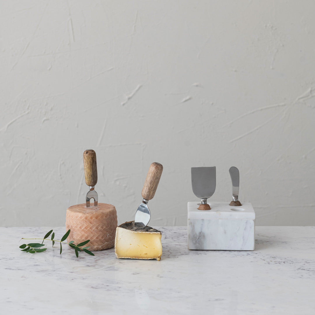 CHEESE SERVERS SET WITH MARBLE STAND