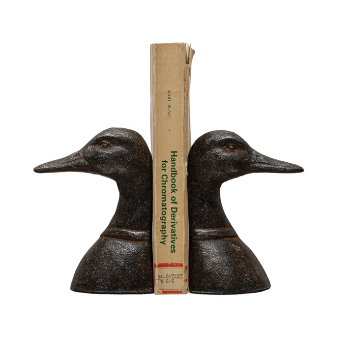 DISTRESSED BLACK DUCK HEAD BOOKEND SET