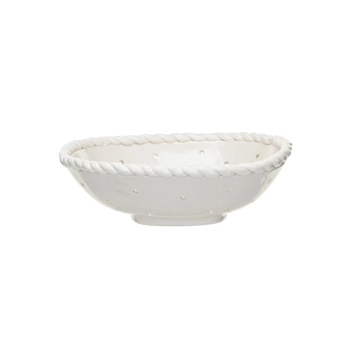 WHITE TWISTED EDGE STONEWARE COLANDER