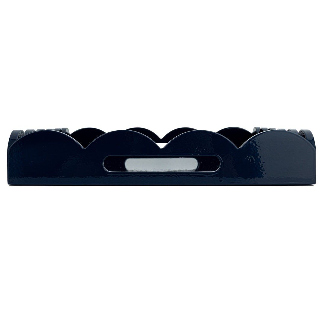 NAVY LACQUERED SCALLOPED HANDLED TRAY