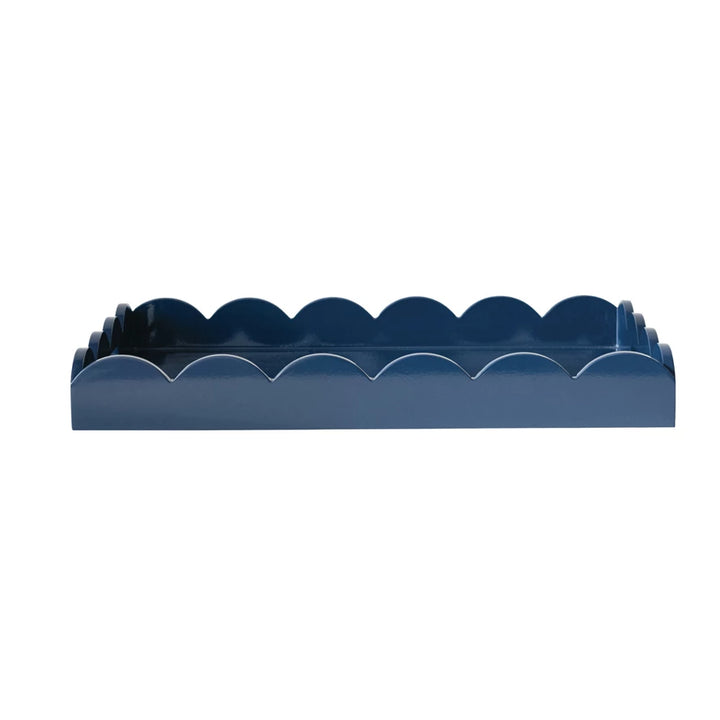 NAVY LACQUERED SCALLOPED HANDLED TRAY