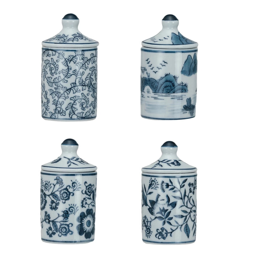 BLUE & WHITE PATTERNED SPICE JAR