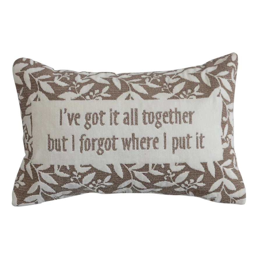 throw lumbar pillow with embroidered saying