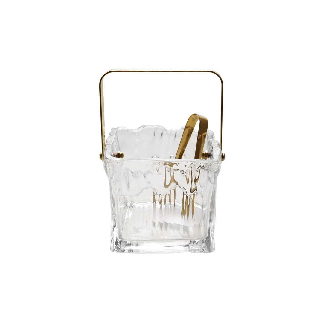 glass ice bucket with tongs
