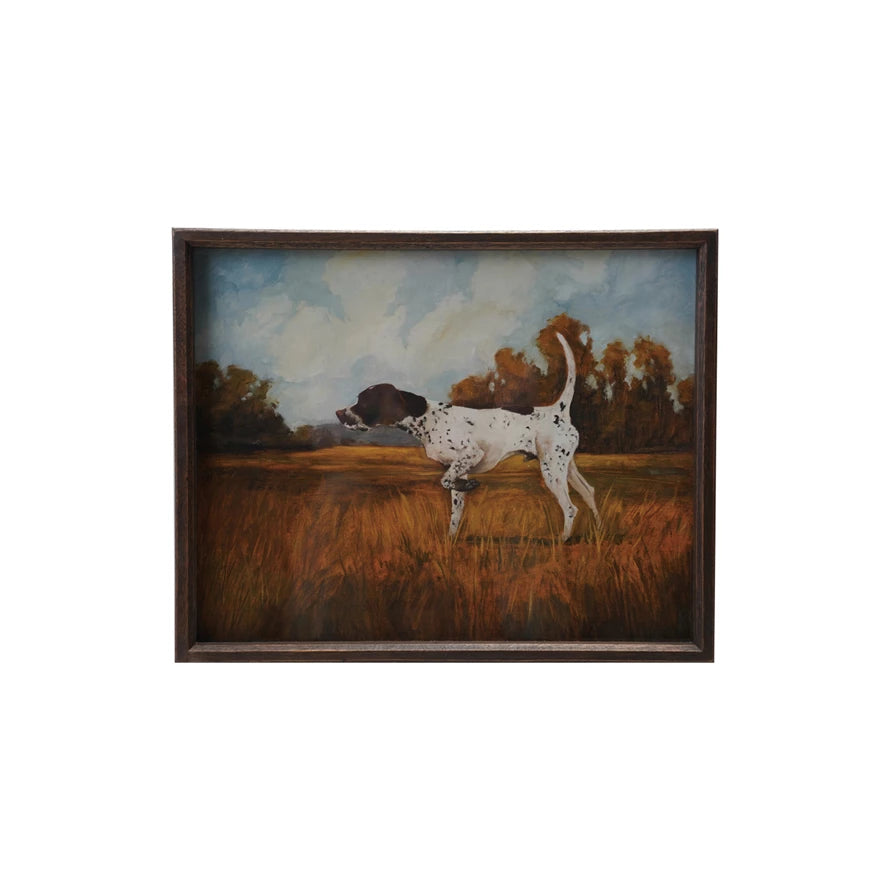 WOODEN FRAMED PAINTING OF DOG