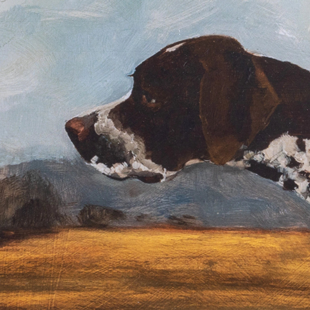 CLOSE UP OF TEXTURED FRAMED DOG PAINTING