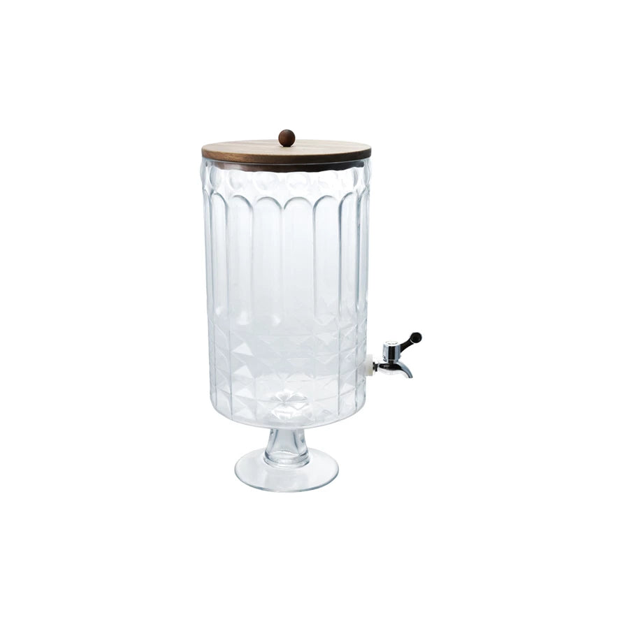 GLASS BEVERAGE DISPENSER WITH SPOUT AND LID