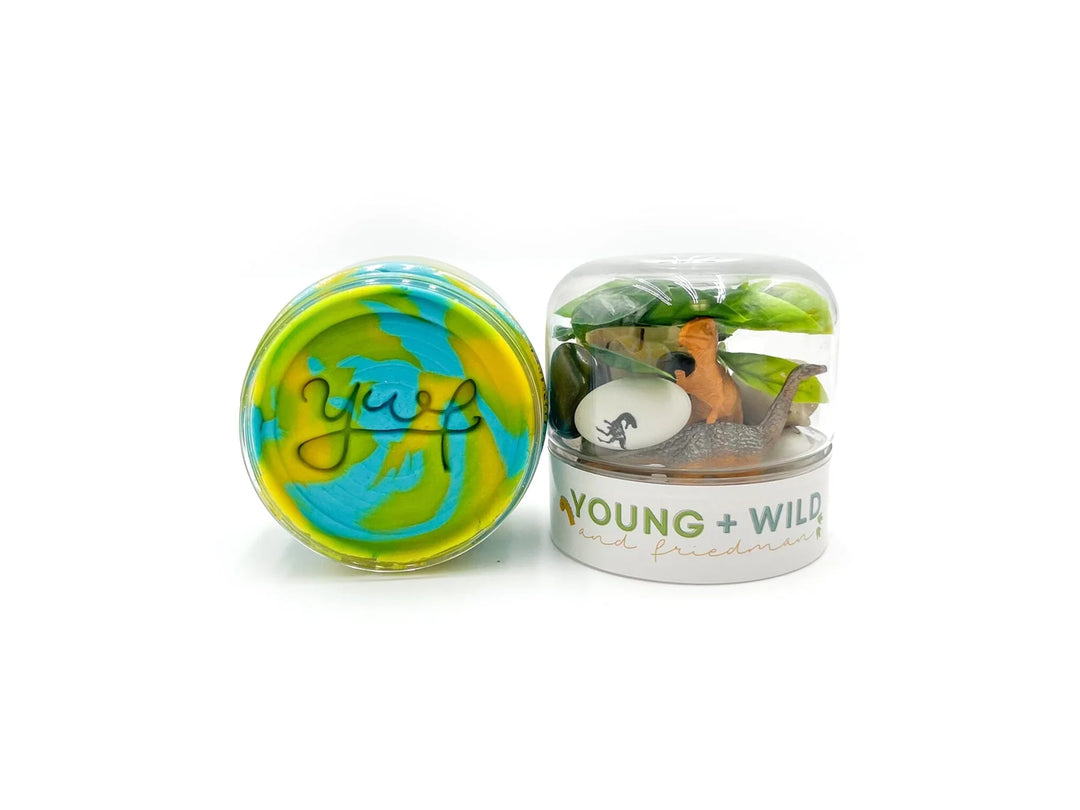 Two small containers with toys inside on a white background