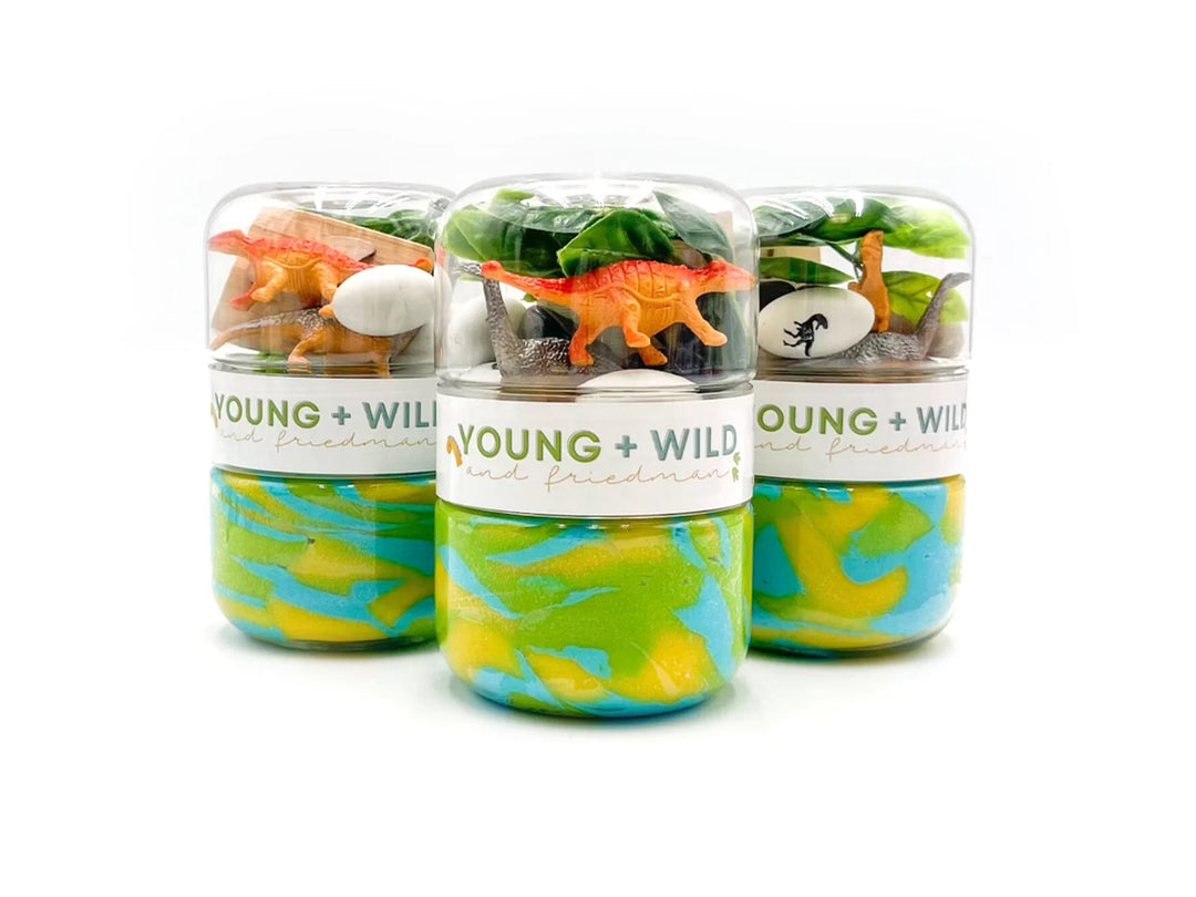 Young + Wild and Friedman Dinosaur Grab & Go Dough Jar – Sensory Play Activity for Kids