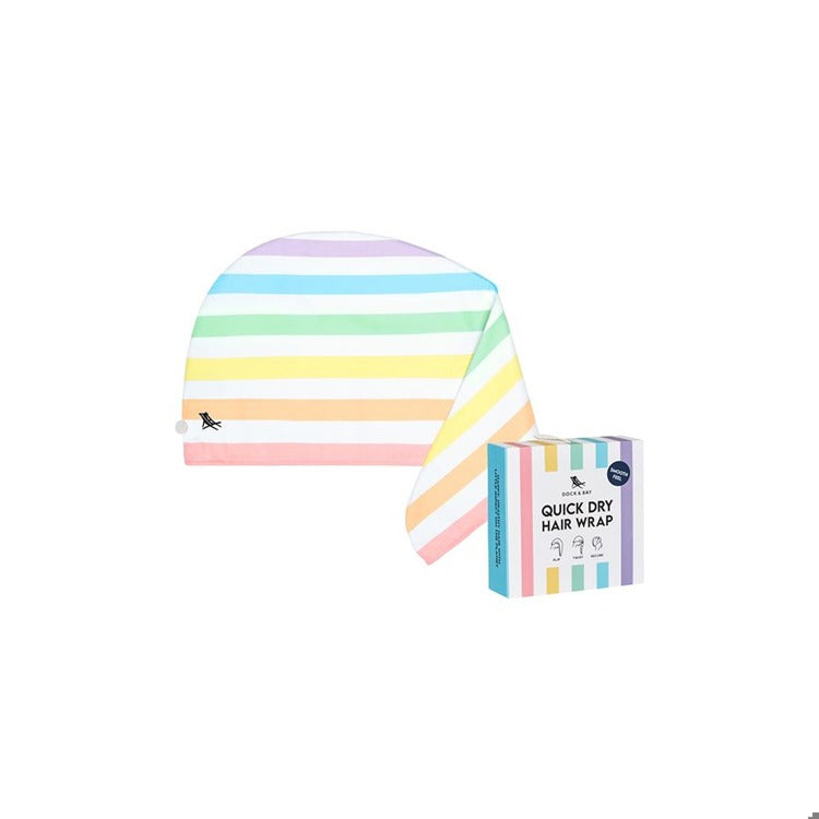 Multicolored striped hair wrap with packaging on a white background