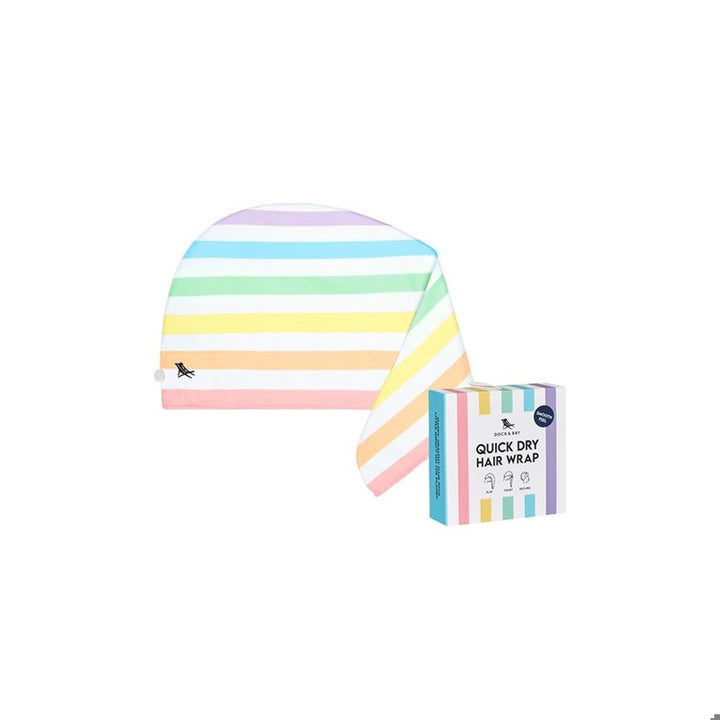 Multicolored striped hair wrap with packaging on a white background