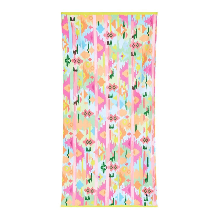 Colorful towel with geometric pattern on a white background