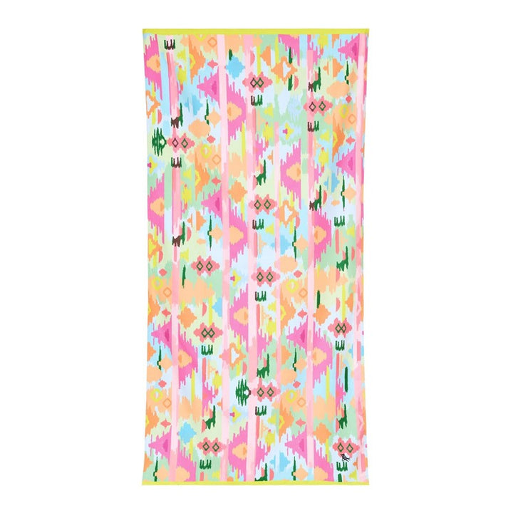 Colorful towel with geometric pattern on a white background